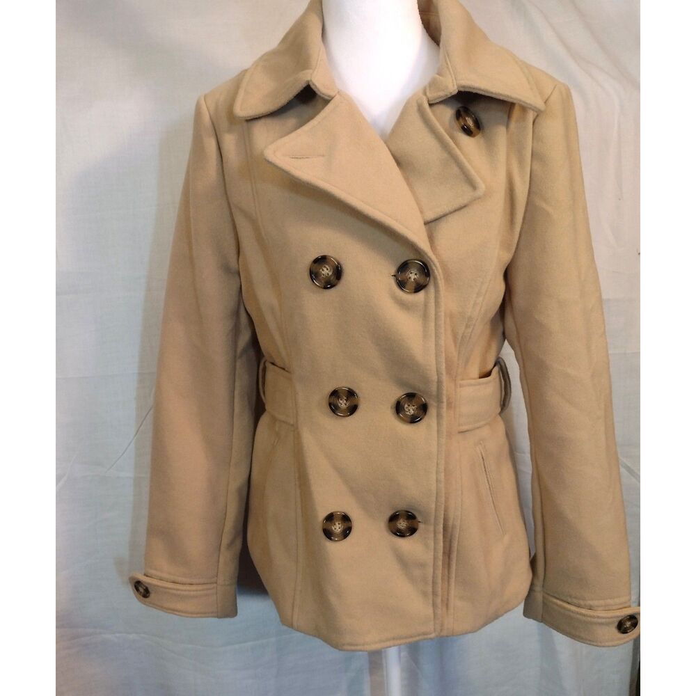 Wishful Park Camel Beige Double Breasted Peacoat With Belt Size L